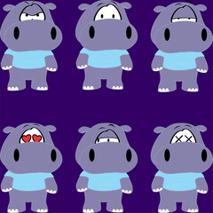 chibi hippo cute character cartoon expressions pack collection in vector format