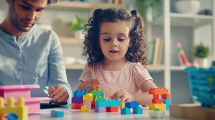 The child playing with blocks