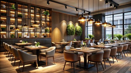 Modern Italian restaurant interior with sleek decor and ambient lighting, modern, Italian, restaurant, interior, sleek