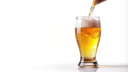 Pouring beer into glass isolated on white background, Pouring, beer, glass, isolated, white background, drink, alcohol, refreshment