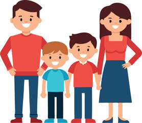 Loving family with two sons, warm cartoon illustration