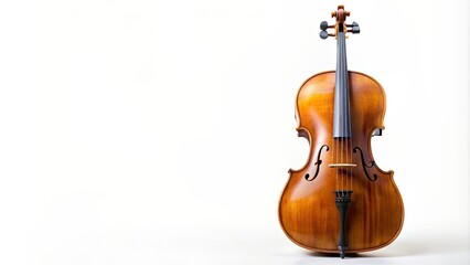 Obraz premium Classical wooden cello with natural finish on white background, classical, wooden, cello, instrument, music