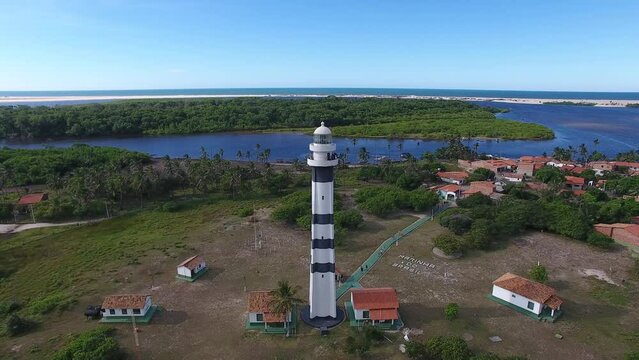 Aerial view of Mandacaru Lighthouse, Rio Pregui&ccedil;as - Barreirinhas, Maranh&atilde;o, Brazil