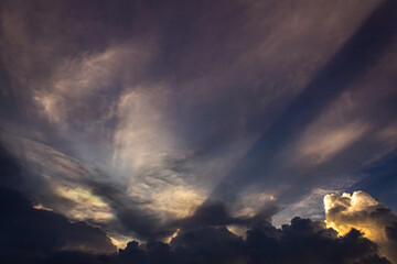 big sun rays in the sky at sunset