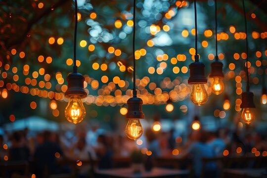 blur people picnic in a public Park with family or friends. the food festival at night