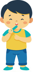 Fototapeta premium A young boy is brushing his teeth