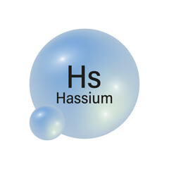 Hassium element symbol. Hs chemical element. Blue glossy spheres. Chemistry concept. Vector illustration.