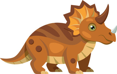Obraz premium A cartoon dinosaur with a yellow and brown body and a yellow horn on its head