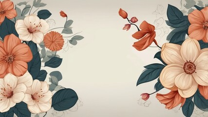 Elegant floral border design featuring red and white flowers with dark green leaves on a light background, perfect for invitations and stationery.
