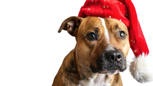 Dog with Santa's hat on a transparent background