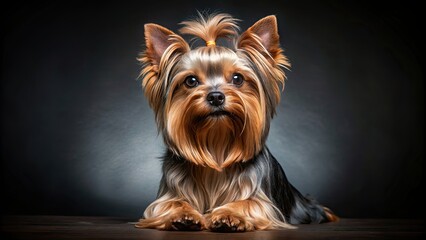 Yorkshire Terrier posing in a studio with a dark background, dog, pet, animal, Yorkshire Terrier, cute, small