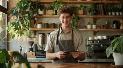 Fototapeta premium The barista with tablet