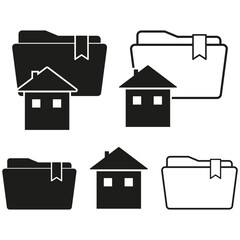 Real estate icons. Folder and house symbols. Black and white design. Vector illustration.