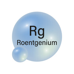 Roentgenium element icon. Blue spherical symbol. Vector chemical illustration. Rg atomic structure.