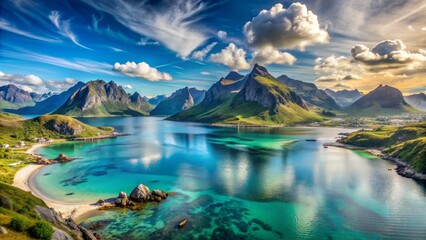 Amazing Reinebringen Mountain Peak Towering Over The Reinefjord In Lofoten Islands, Norway