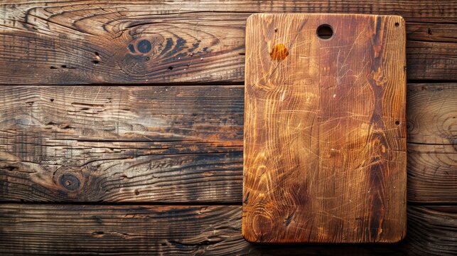 A used butcher block cutting board on wood background