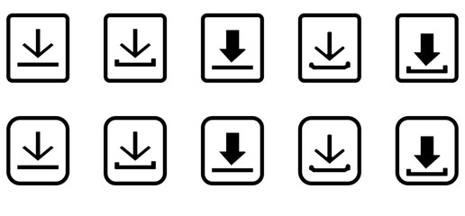 Black Download Icon Set - Comprehensive Collection of Download Buttons and File Icons in Vector Format