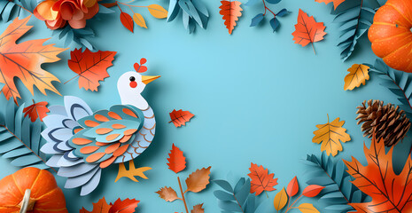 Obraz premium A blue background with a bird and leaves
