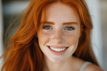 Fototapeta premium Happy attractive young redhead woman