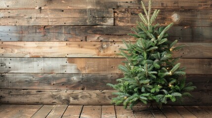 Christmas tree on rustic wooden background