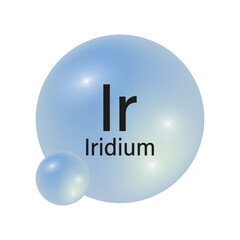 Iridium element symbol. Ir chemical element. Blue glossy spheres. Chemistry concept. Vector illustration.