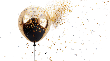 black balloon with confetti on a transparent background