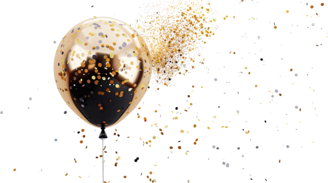 black balloon with confetti on a transparent background