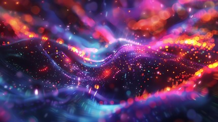 Shifting quantum particles creating a dynamic, colorful pattern