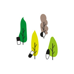 Colorful trees with pills. Nature and medicine vector. Abstract health concept. Bright colors.