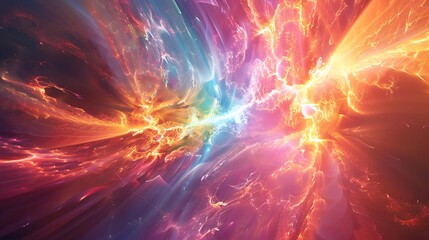 Shifting quantum particles creating a dynamic, colorful pattern