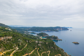 Scenic elevated view over the Ionian Sea from the Angelo Castro Viewpoint in north west Corfu
