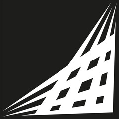 Abstract geometric design. Dynamic white shapes. Black background contrast. Vector illustration.