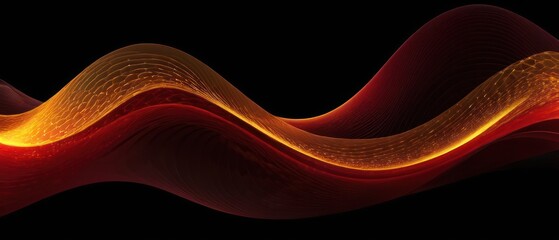 A vibrant abstract image featuring flowing waves of red and orange light against a black background, radiating energy and movement.