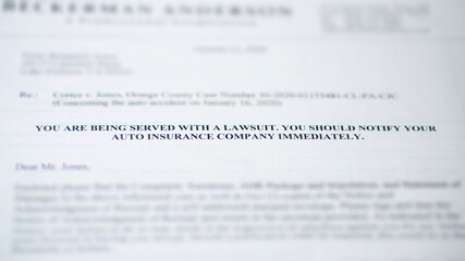 Lawsuit service notice, selective focus on the title