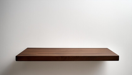 Dark brown wood shelf on wall background