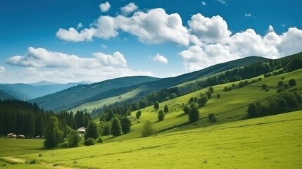Naklejka premium Tranquil Mountainside Meadow with Lush Green Grass
