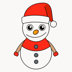 Happy New Year and Merry Christmas Funny Baby Cute Snowman with Santa Claus Hat Clipart Vector Illustration