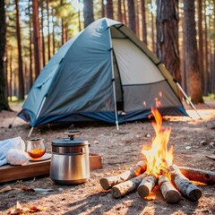 Camping in forest  on white background