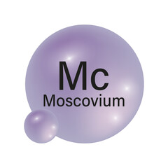 Moscovium element icon. Purple spherical symbol. Vector chemical illustration. Mc atomic structure.