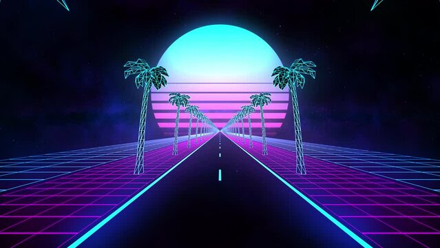 Sunset at Palms Beach, Retrowave Background