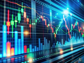 Sleek digital screen displays dynamic stock price charts, candlestick analysis, and trading interface, symbolizing lucrative investment opportunities and wealth growth in modern finance industry.