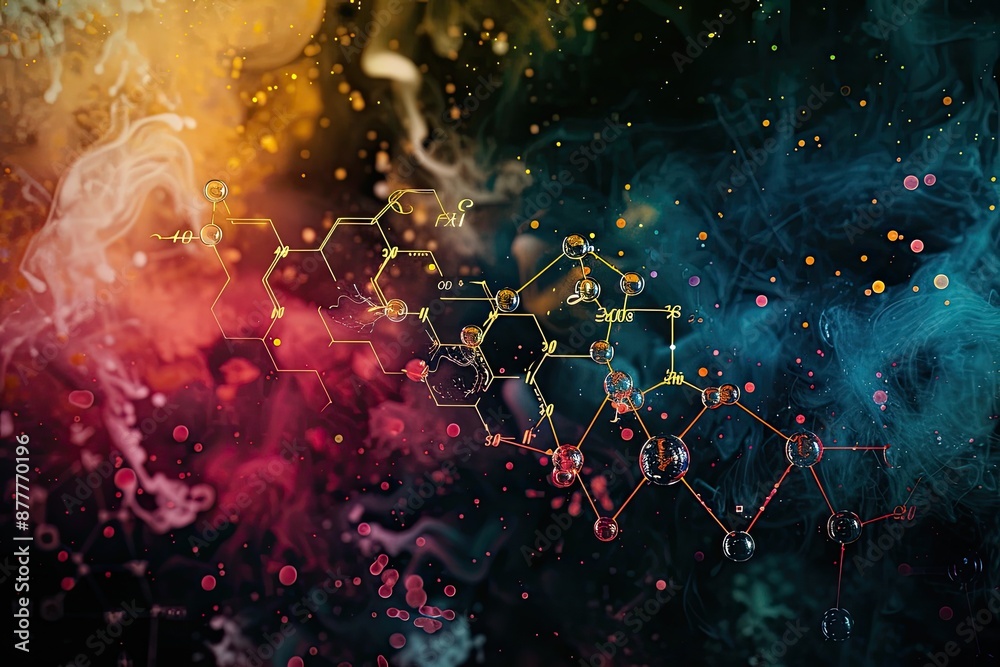 Poster a science background with a science theme, chemical equation background illustrating reactions