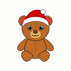 Happy New Year Merry Christmas Funny Cute Teddy Bear with Santa Hat Clipart , Vector Illustration