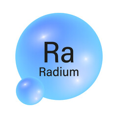 Radium element icon. Blue spherical symbol. Vector chemical illustration. Ra atomic structure.
