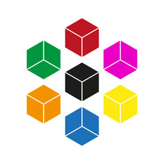 Obraz premium Colorful 3D cubes. Geometric cube set. Various colors and sizes. Vector illustration.