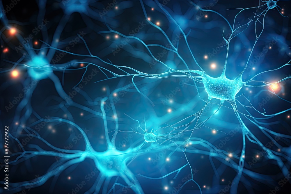 Leinwandbilder a close up of a blue neurons brain, neuron network background symbolizing brain activity