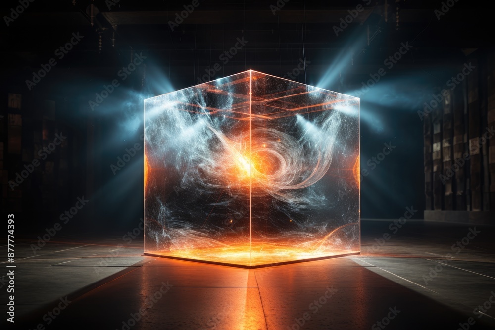 Poster a futuristic space station with a large star in the middle, representation of the photoelectric effect unveiling quantum phenomena