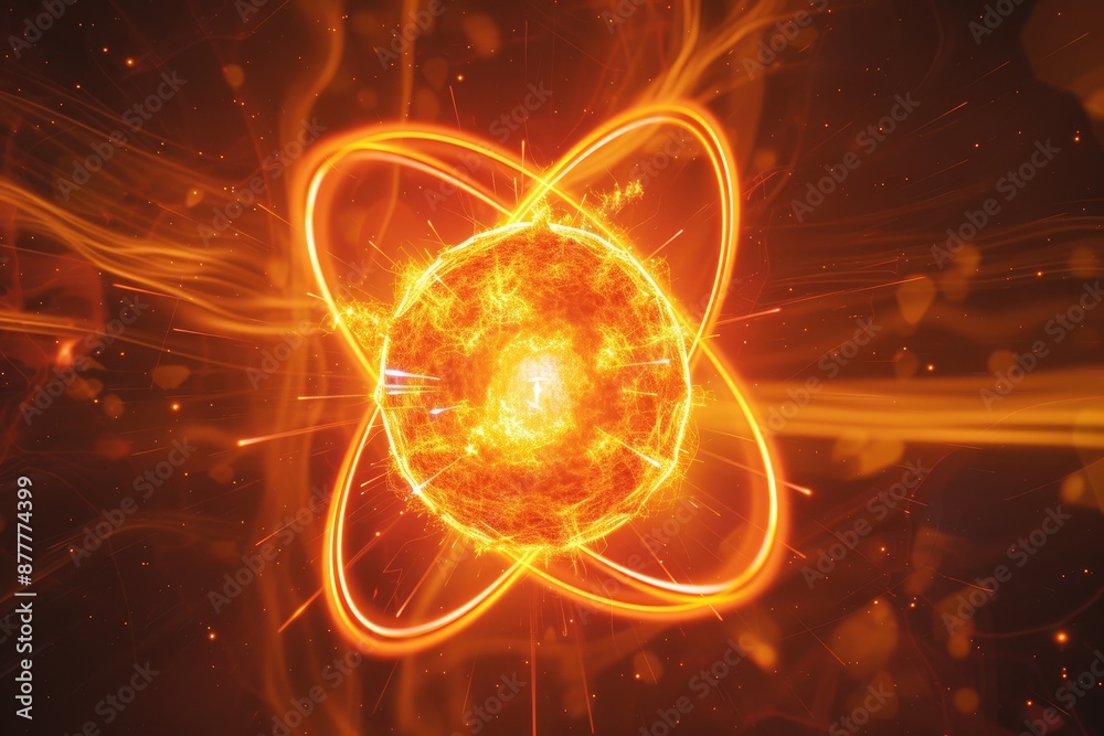 Aufkleber a glowing orange object with a star in the middle, representation of the principles of nuclear physics and radioactivity
