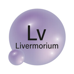 Livermorium element icon. Purple gradient sphere. Atomic symbol Lv. Vector illustration.