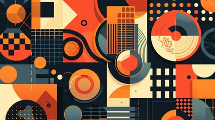 Obraz premium Abstract Geometric Composition in Orange, Yellow and Blue